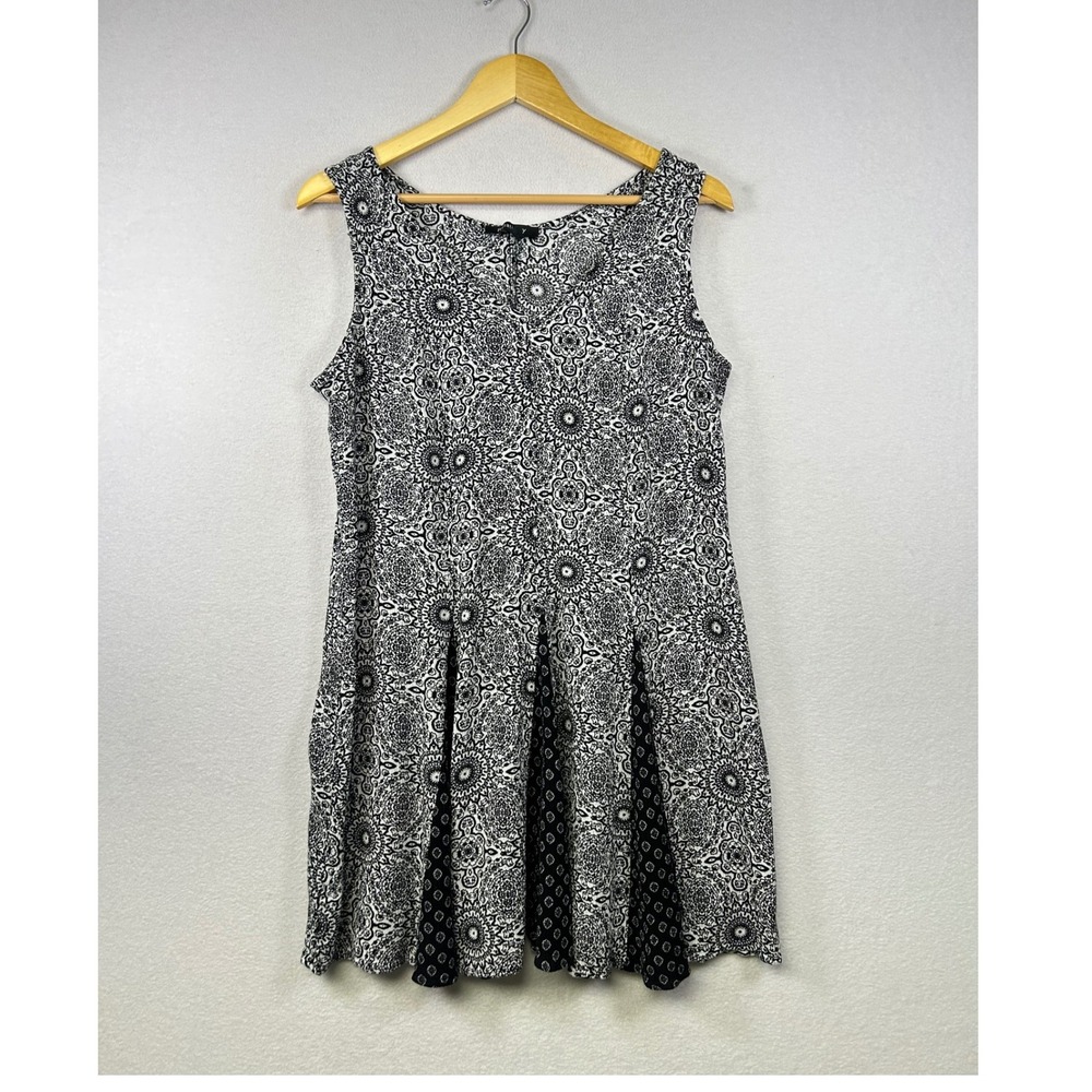 Relativity Black White Geometric  Sleeveless Pleated‎ A-Line Dress Plus Size 2X